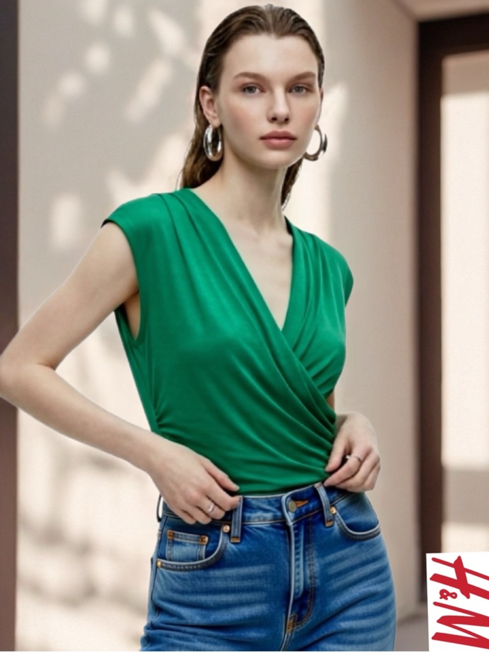 H&M Emerald Green Sleeveless Wrap-Front Camisole